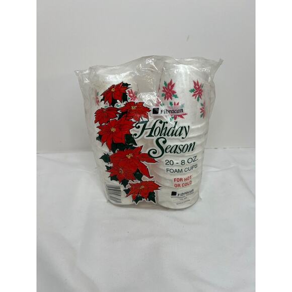 Vintage 90's Styrocup Styrofoam Holiday Holly Print Coffee Cups 8 0z. Pack Of 19 - Picture 4 of 5